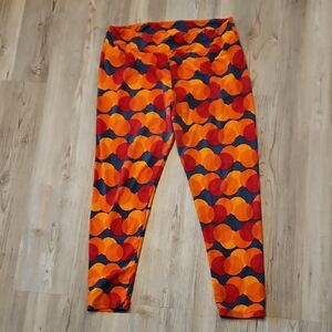 LulaRoe TC Leggings Plus Size Orange Red Geometric Print Buttery Soft
